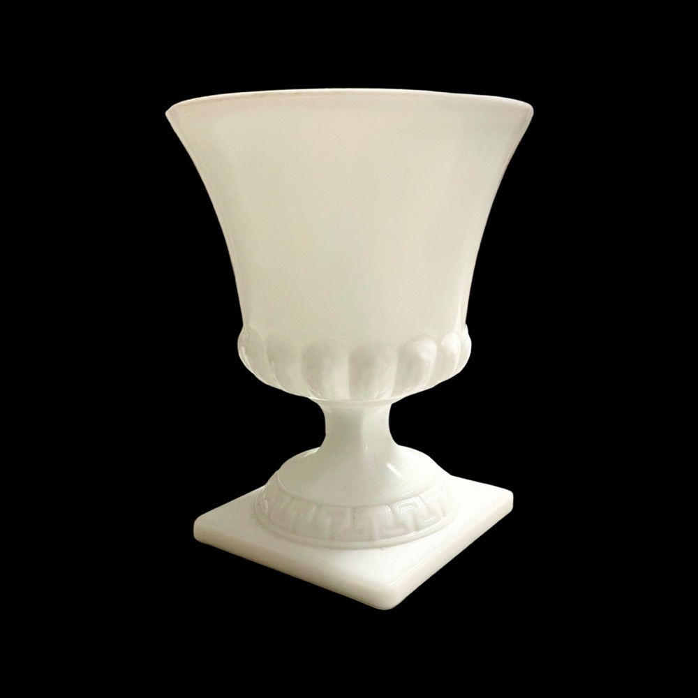 Milk Glass Urn Vase with Greek Key Base